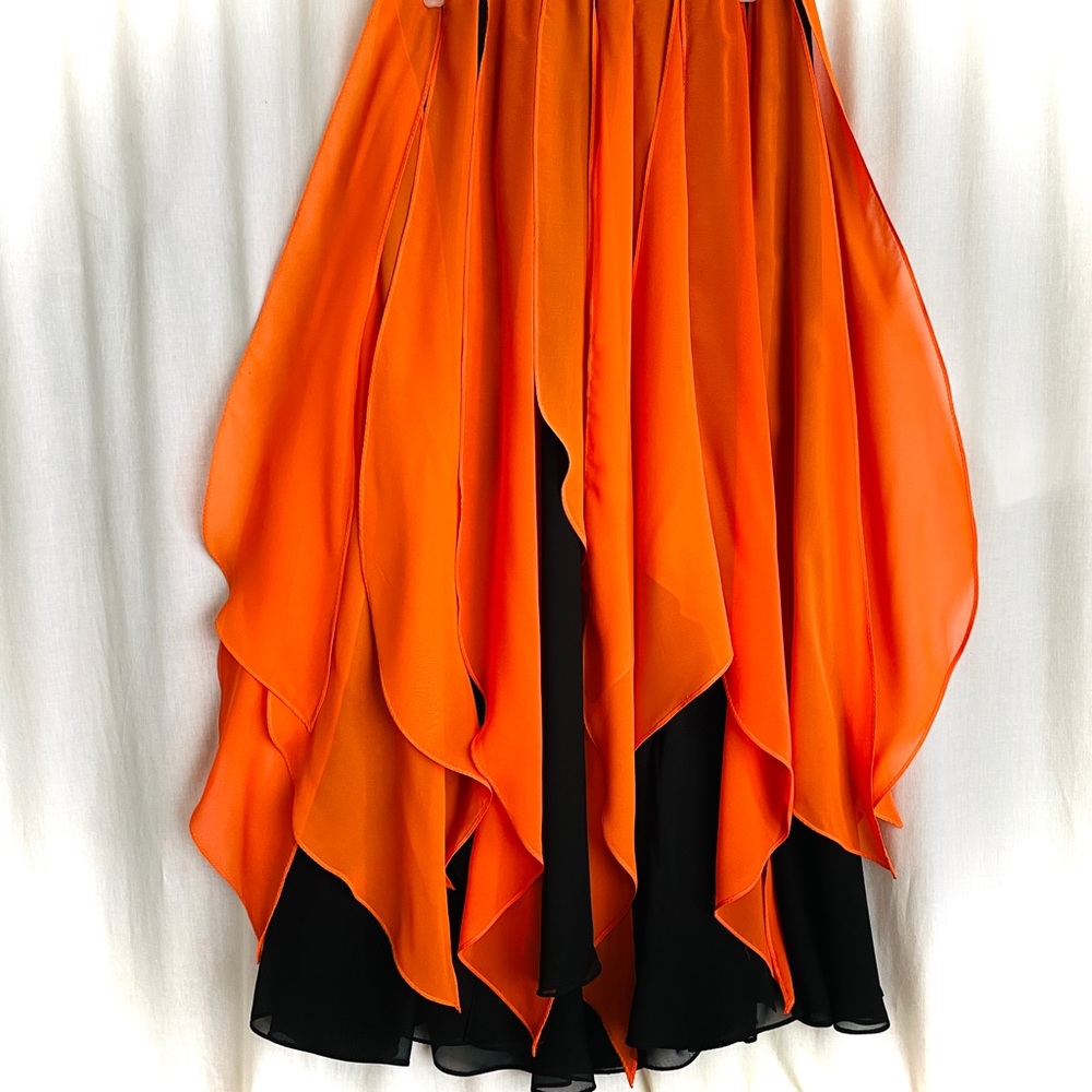 Orange black chiffon skirt with petals. Ameynra belly dance design. Size S. New